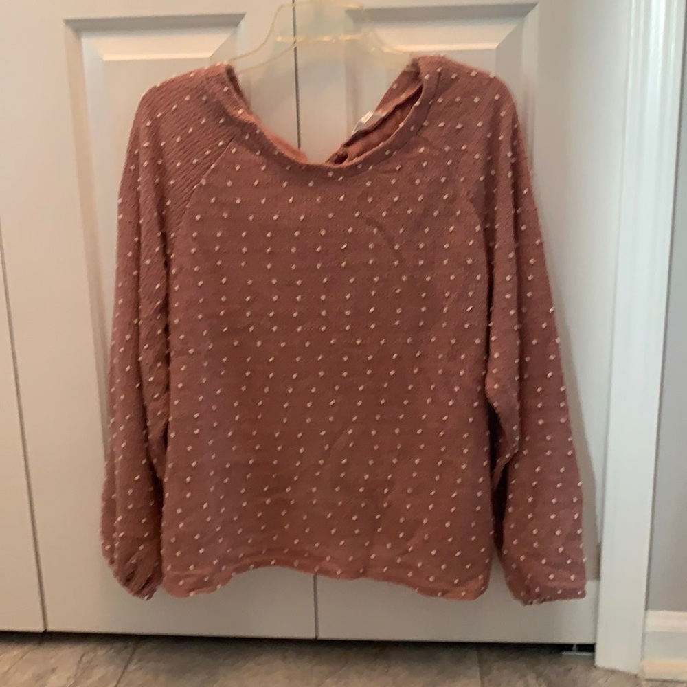 Altard State Blu Pepper pale pink with white polka dot sweater